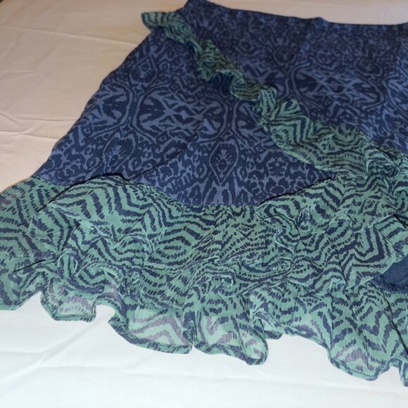 Free People Around The World Ruffle Pattern Mini Skirt Green And Blue Size 6 - Picture 5 of 11
